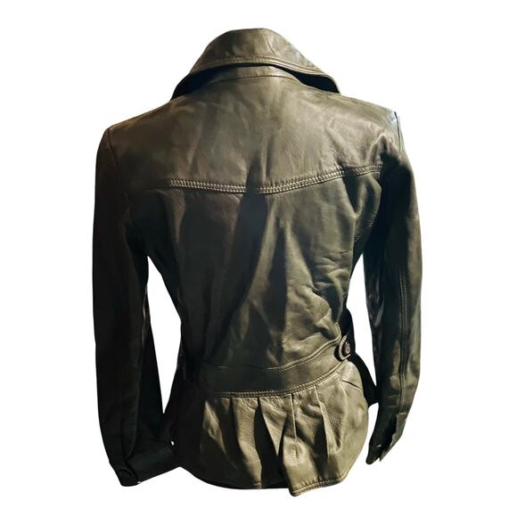 The Knits and Outerwear Co. Olive Green Single Button Leather Jacket, Sz S - Picture 7 of 11